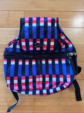 Kate Spade navy, royal blue, pink & red striped backpack